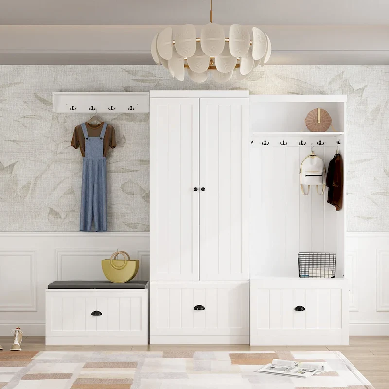 Combo Entryway Hall Trees Storage Bench Closet Organizer Clothes Rack