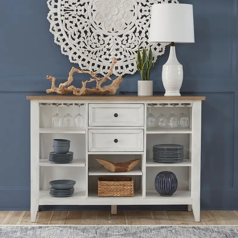 Lakeshore Server with Stemware Rack and Adjustable Shelves - White