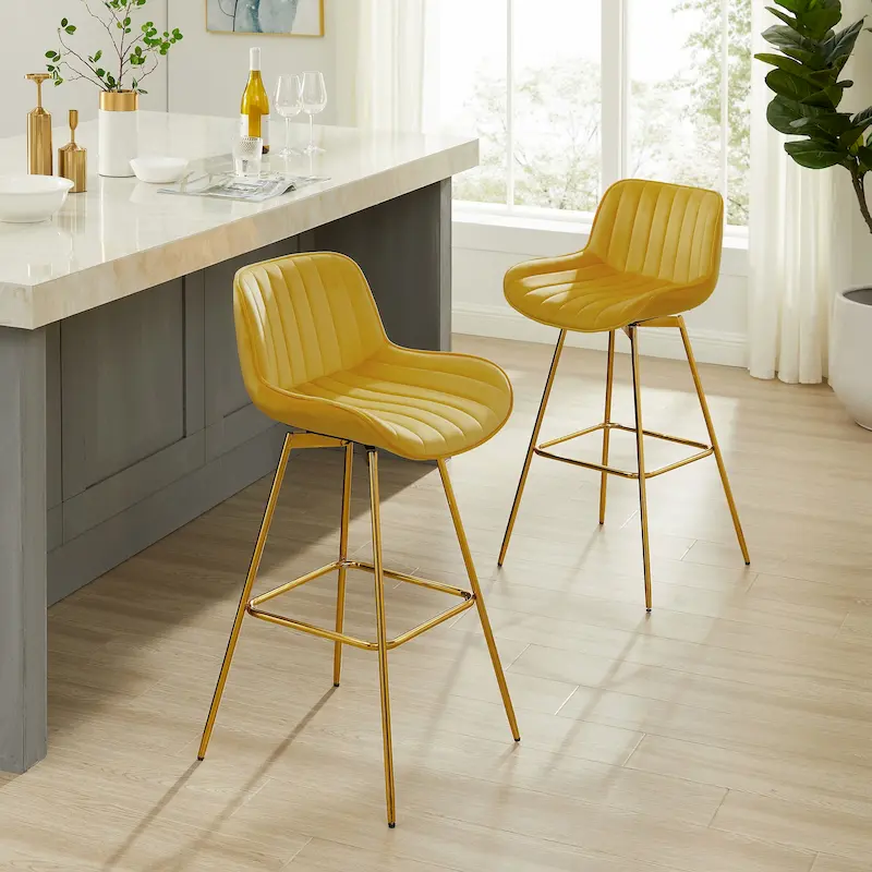 Art Leon Swivel Velvet Bar Stools (Set of 2)