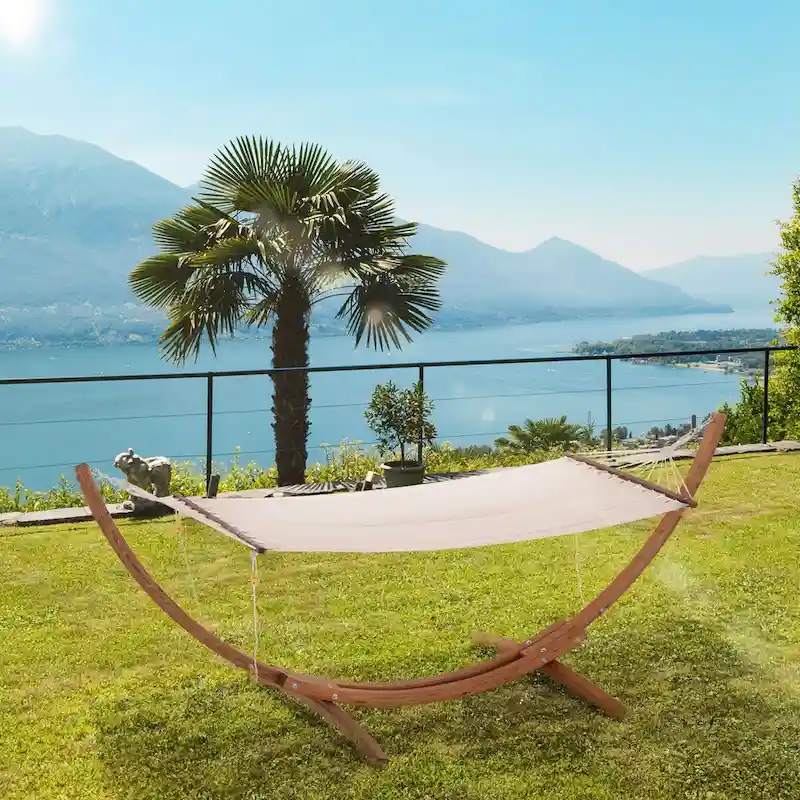 Outdoor Wooden Hammock with Stand, Heavy Duty Roman Arc Hammock
