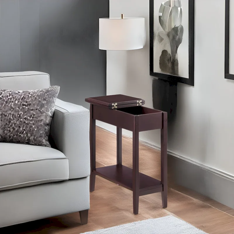 Narrow Flip-Top End Table with Drawer & Shelf, Gray/Black/Espresso/Cream/White/Cherry