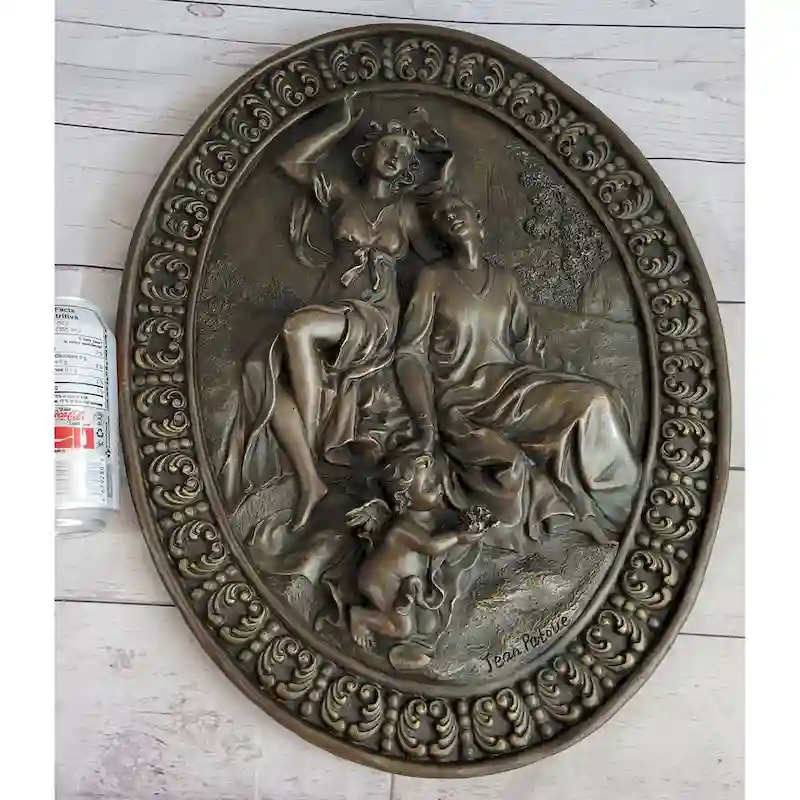 Hanging Wall Relief Bronze Sculpture Art French Italian Antique Vintage Style 17 Inches X 13 Inches