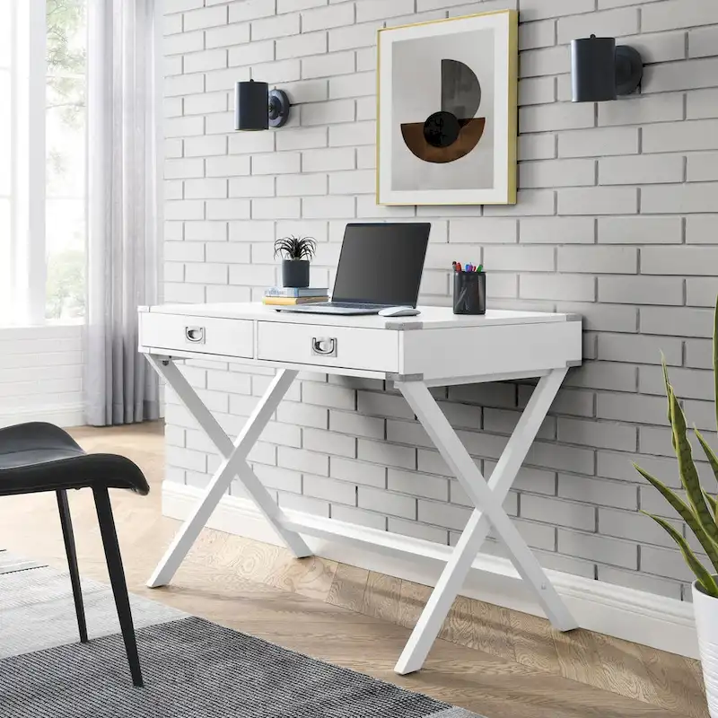 Computer Desk with Drawers, MDF Top & Solid Wood Legs, 42