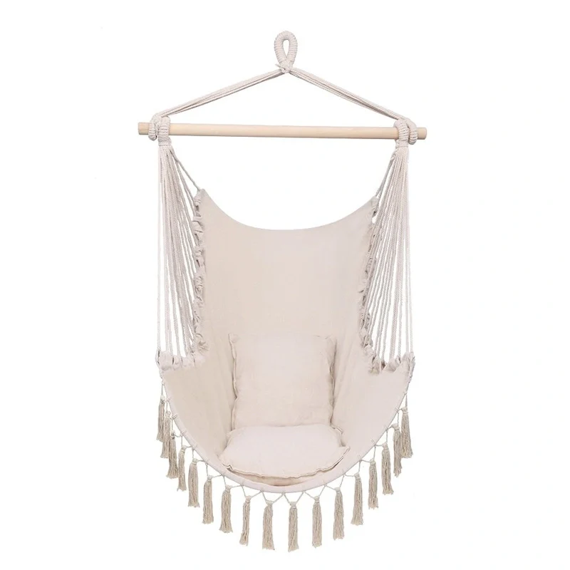 Pillow Tassel Hanging Chair Beige/Dark Grey