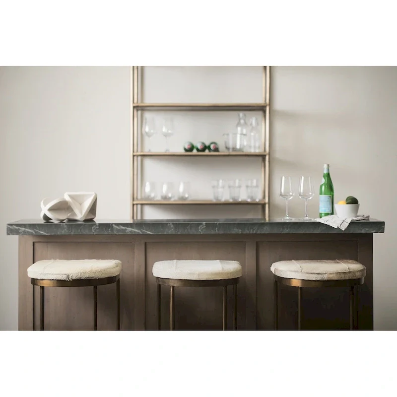 Millie Black Genuine Leather Seat with Nickel Metal Frame Counter Stool