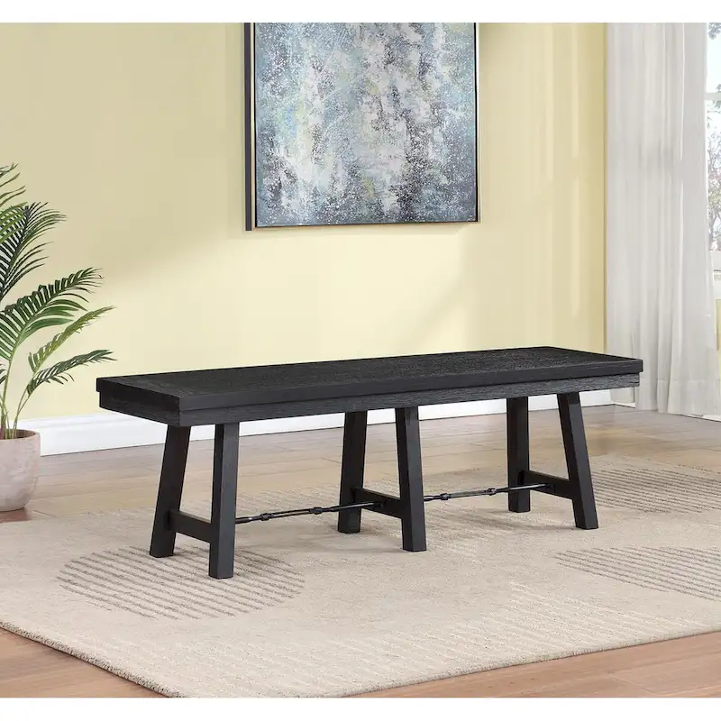 Trestle Dining Bench, Black, Industrial Farmhouse, Sawhorse Design, 60.5
