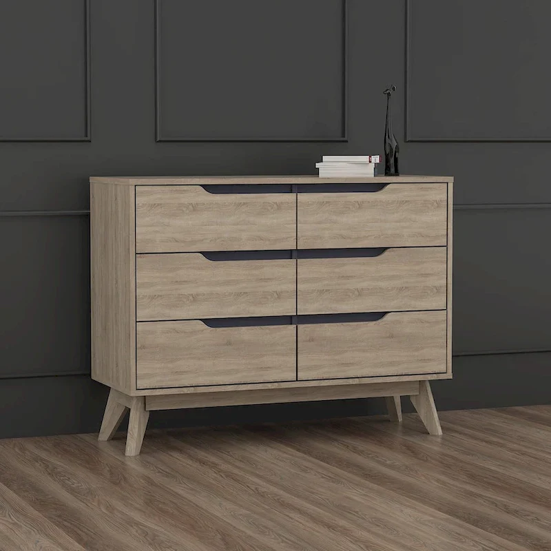 Carson Carrington Eskilstuna Mid-century Oak and Grey Wood 6-drawer Chest