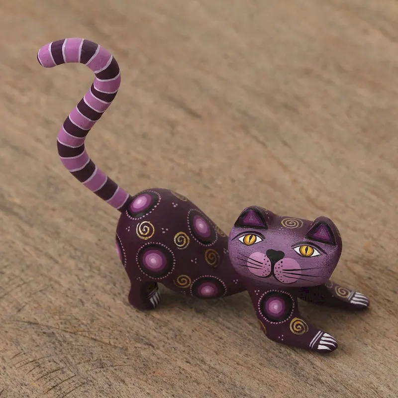 Novica Handmade Curiosity Cousin In Purple Wood Alebrije Figurine