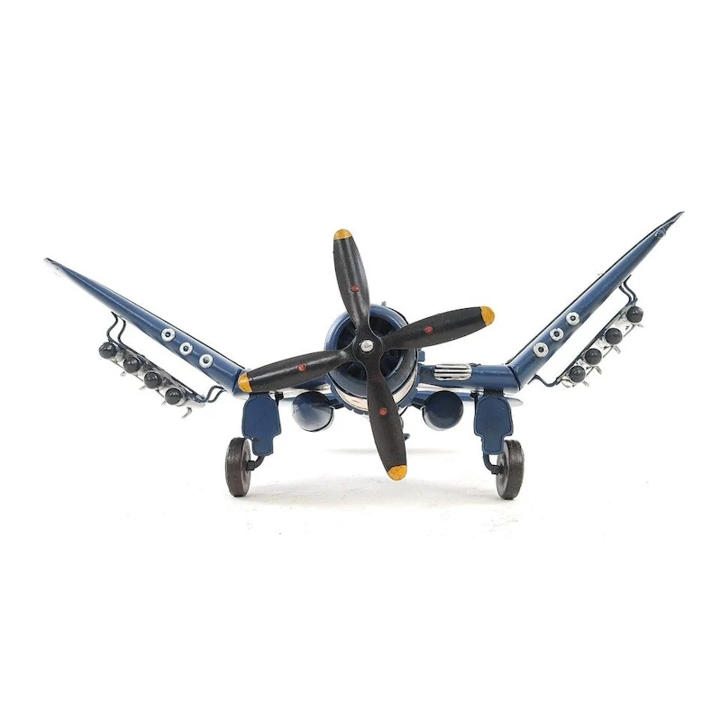 6  Blue Metal Airplane Hand Painted Decorative Airplane - 14 x 13 x 6