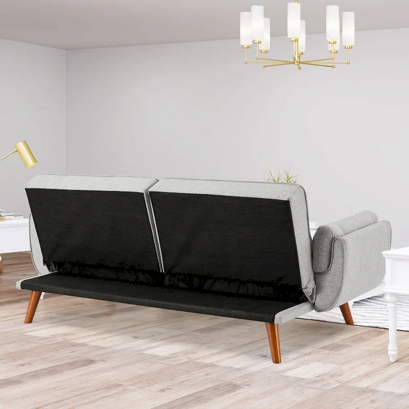 Convertible Futon Sofa Bed, Tufted Linen, Wood Legs, 3-Position Backrest, 500 lbs, Seats 2, Beige/Grey/Green/Yellow