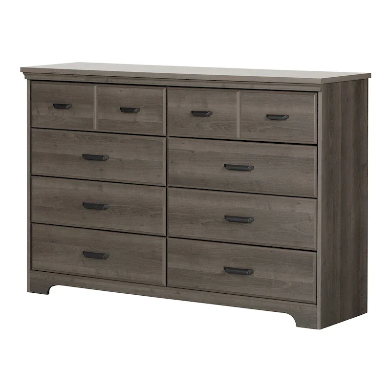 8-Drawer Double Dresser with Smooth Glides, Beveled Edges and Metal Handles – Gray Maple / Weathered Oak, for 1 Person / Household