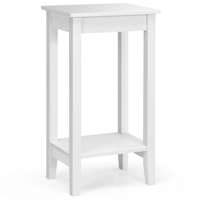 2-Tier Nightstand End Table, Set of 2, Wood & MDF, 4 Solid Legs, 16
