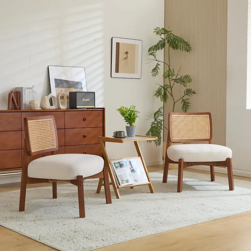 Christopher Knight Home -Alma (Set of 2) Modern Beige Lounge Chair with Woven Backrest, Sturdy Wooden Frame
