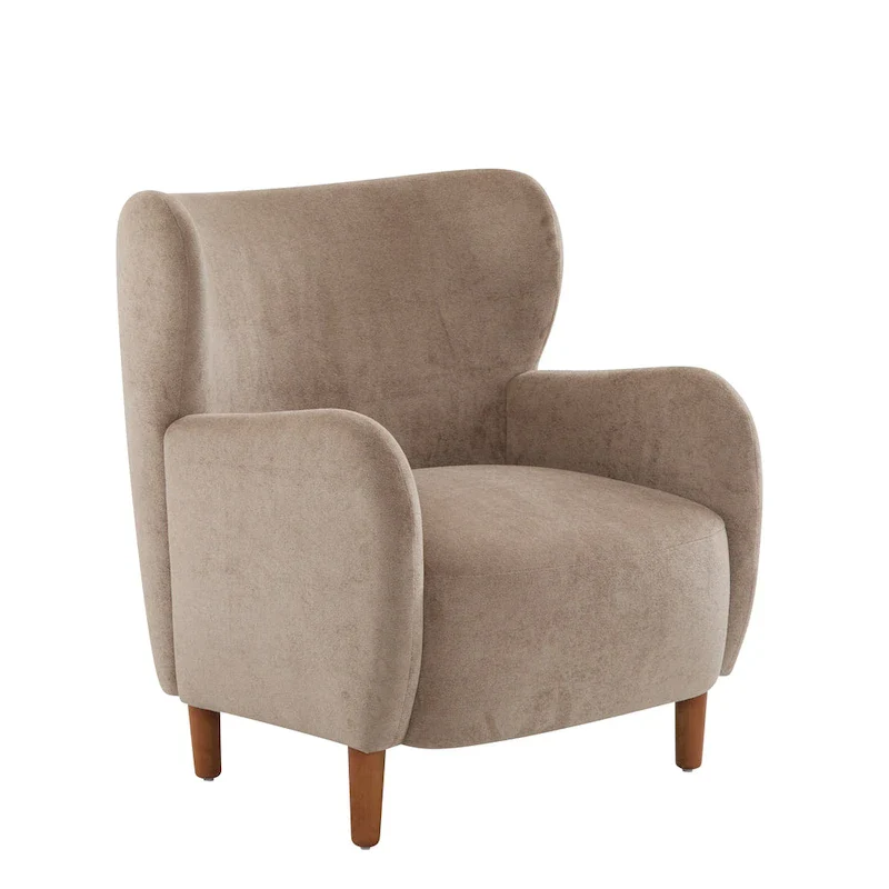 Wingback Club Chair, Mid-Century, Plush Velvet, Solid Wood & Birch Legs, Seats 1, Blue/Brown