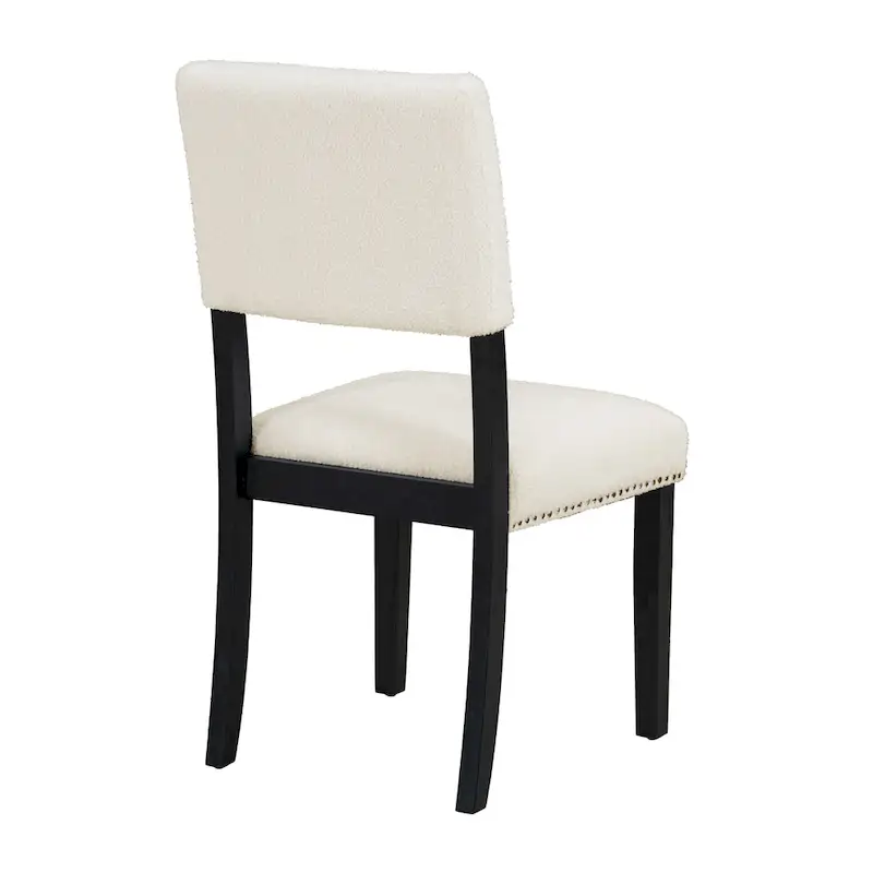 Farmhouse Style 5-Piece Wooden Dining Set with Round Table and 4 Lambswool-like Fabric Upholstered Chairs