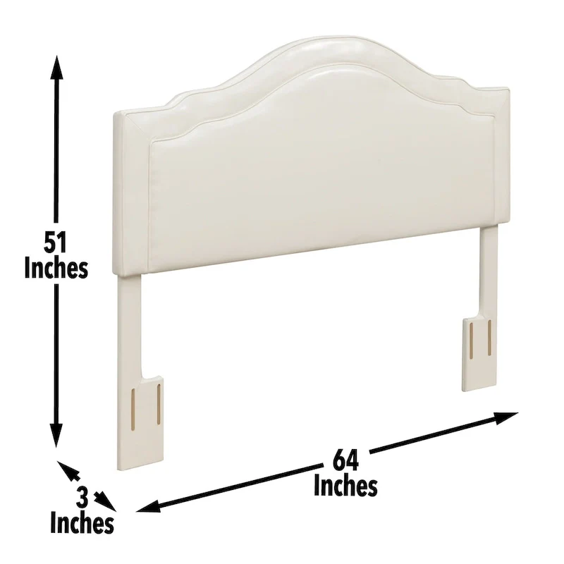 Queen Camelback Upholstered Headboard in Faux Leather with Adjustable Height Posts – Cream, for 1–2 People