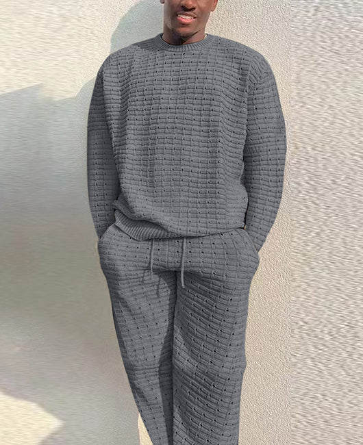 Textured Solid Long Sleeve Pullover & Pants Set