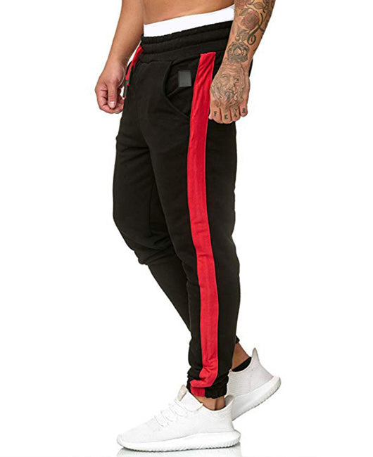 Men Drawstring Waist Striped Panel Slant Pocket Pants