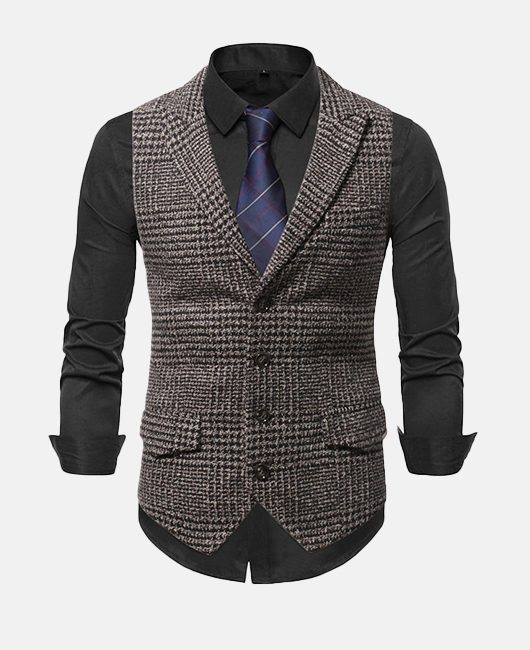 Business Houndstooth Lapel Collar Single Breasted Blazer Vest