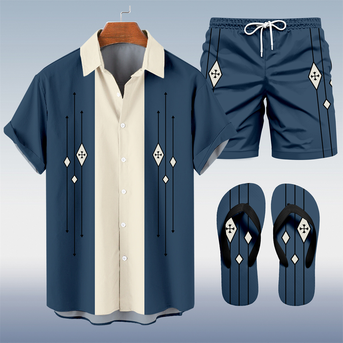 Men's Hawaii Vacations Print Shirt Three-Piece Set 054