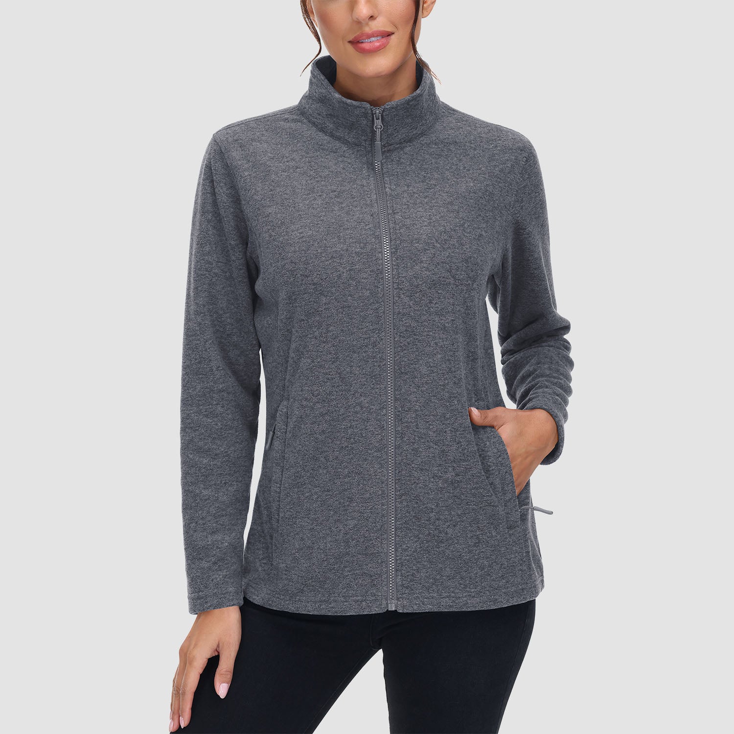 Women's Fleece Jacket Sweater Full Zip Up Coat With Zipper Pockets Warm