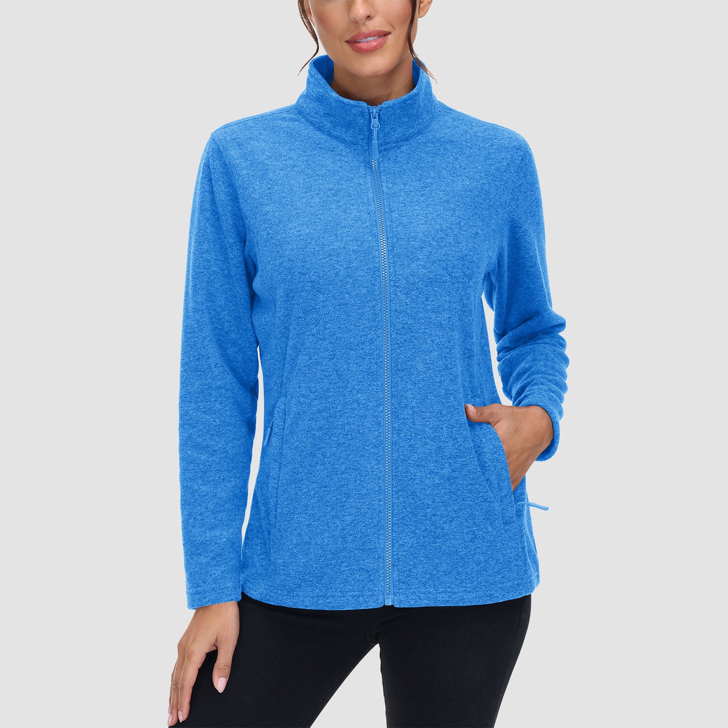 Women's Fleece Jacket Sweater Full Zip Up Coat With Zipper Pockets Warm