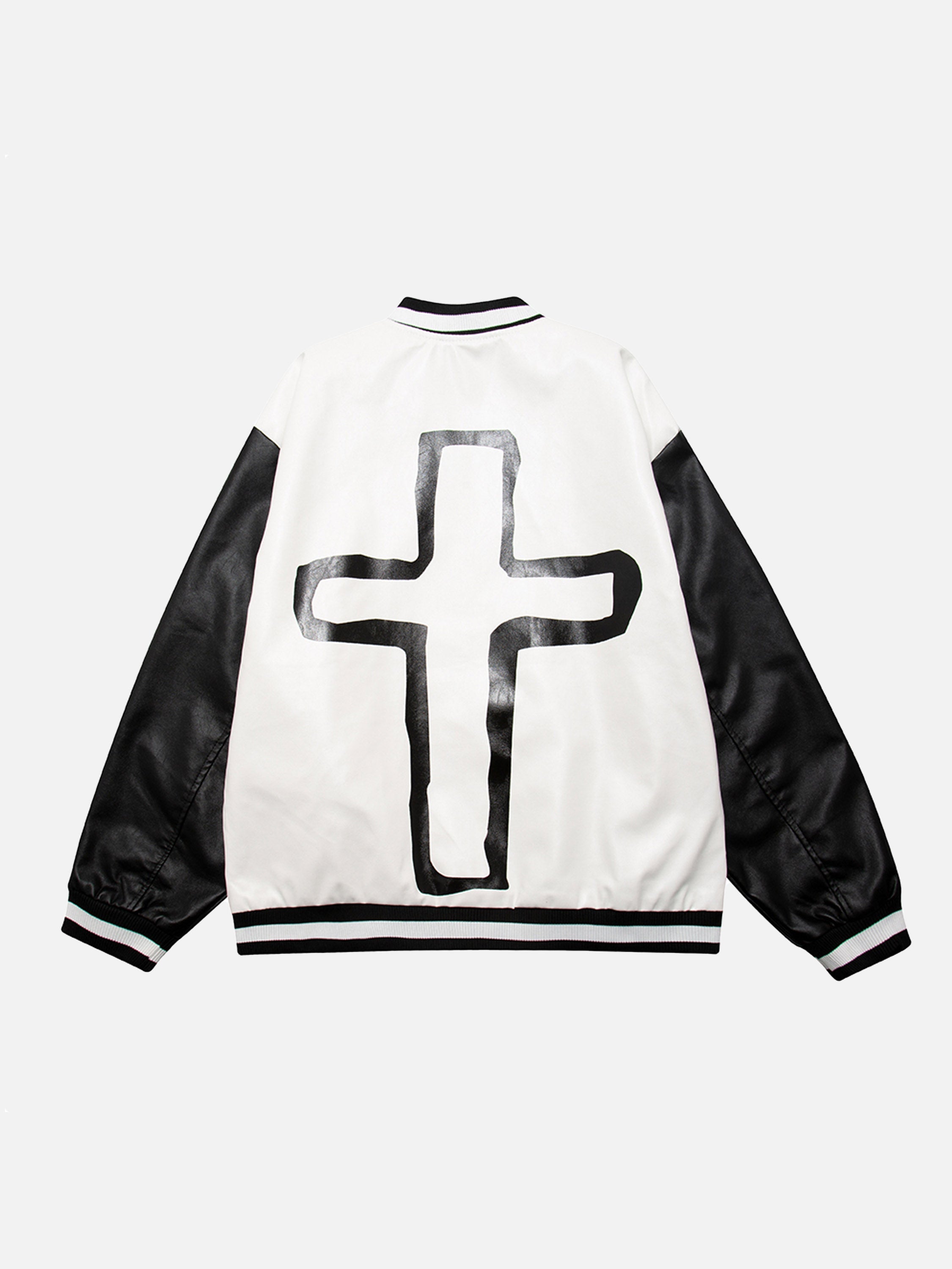 The Vimiaparty American Skull Bone Print Biker Leather Baseball Jacket