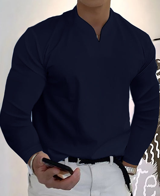 Plain Notch Collar Long Sleeve Casual Shirt