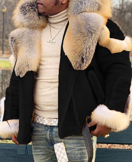 Faux Fur Collar Thermal Fuzzy Lined Winter Jacket