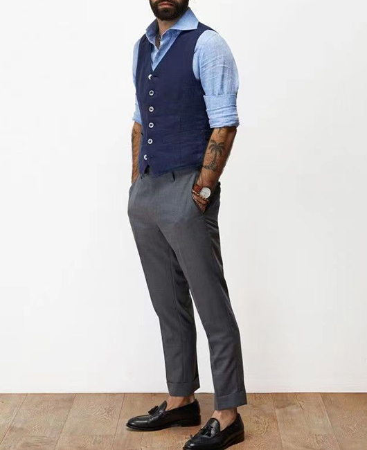 Casual Plain Single Breasted Cotton Blazer Vest