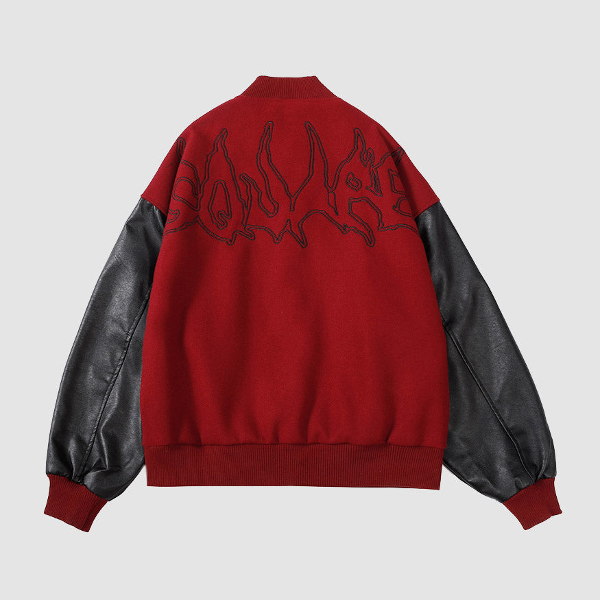 The Vimiaparty Symbol Embroidery PU Leather Stitching Jacket