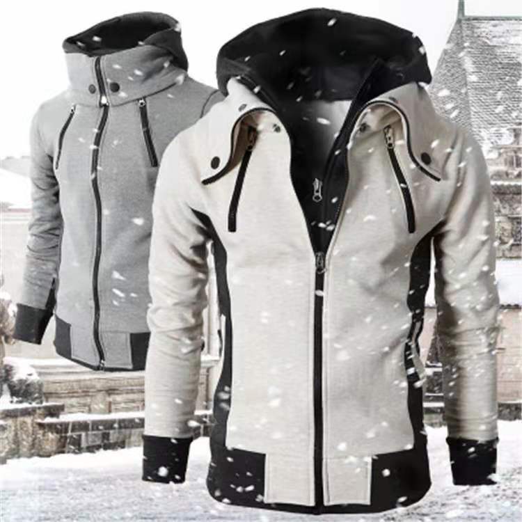 Men's Warm Hooded Fake Two-piece Sweater Jacket