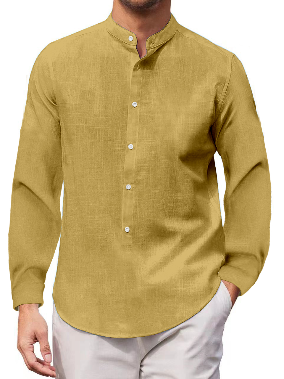 Men's Cotton Linen Casual Vacation Long Sleeve Shirt