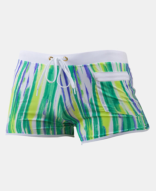 Vacation Casual Striped Print Compression Liner Quick-Dry Swim Trunks