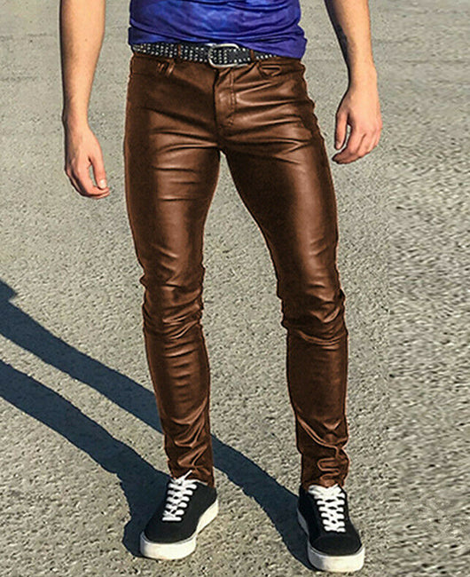 Casual Punk Stretch Leather Pants