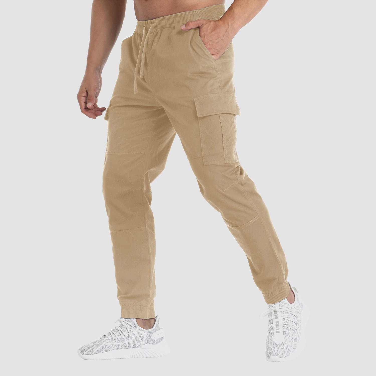 Men's Cargo Pants Elastic Waist Hiking Ripstop Outdoor Casual Fishing Pant with 5 Pockets