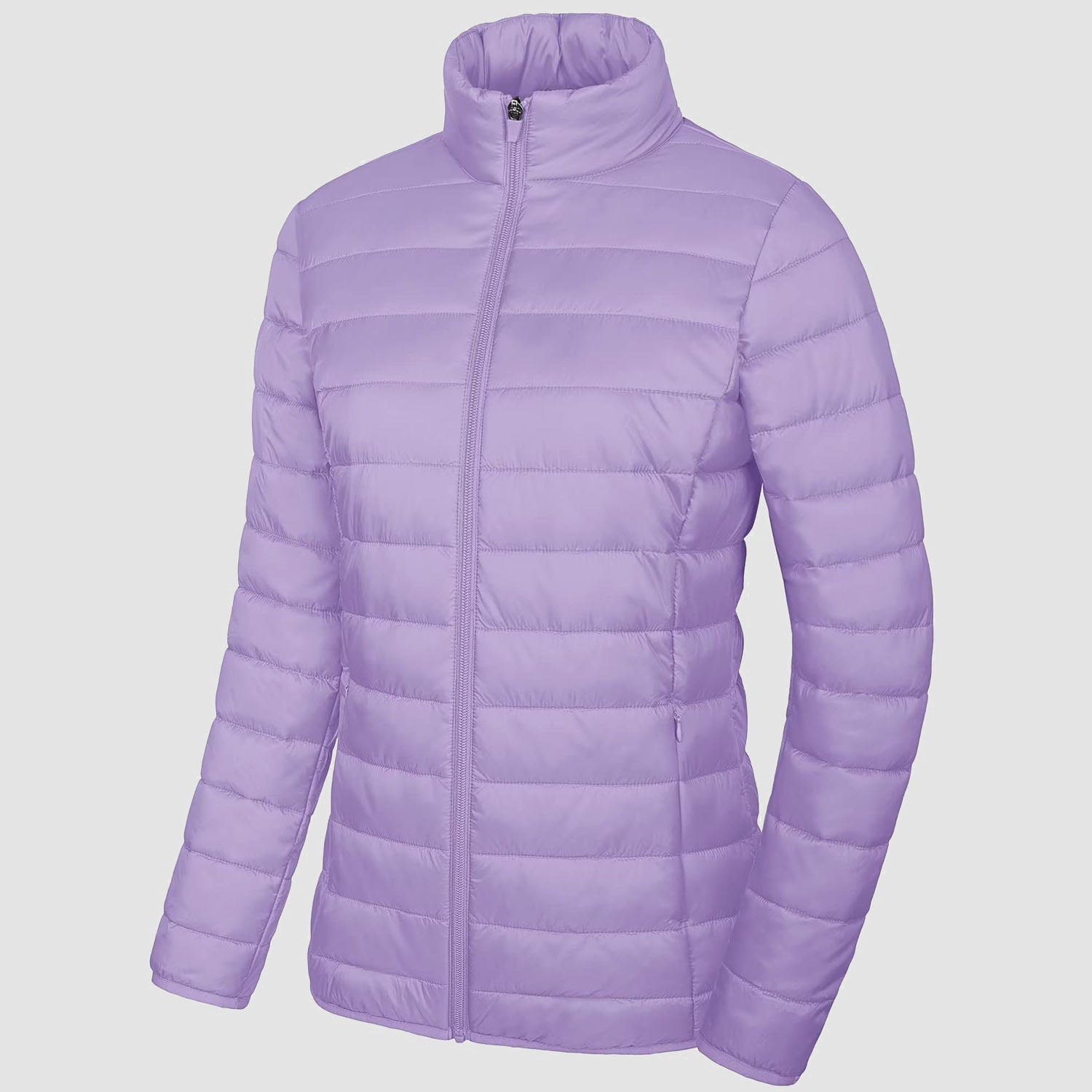 Women Lightweight Puffer Jacket Stand Collar Full Zip Quilted Lined Winter Coat