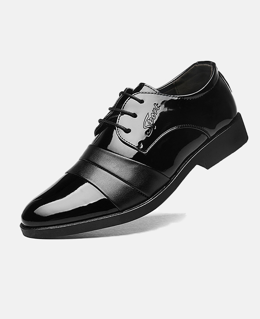 Business Plain Point Toe Shiny Patent Spliced Dress Shoes