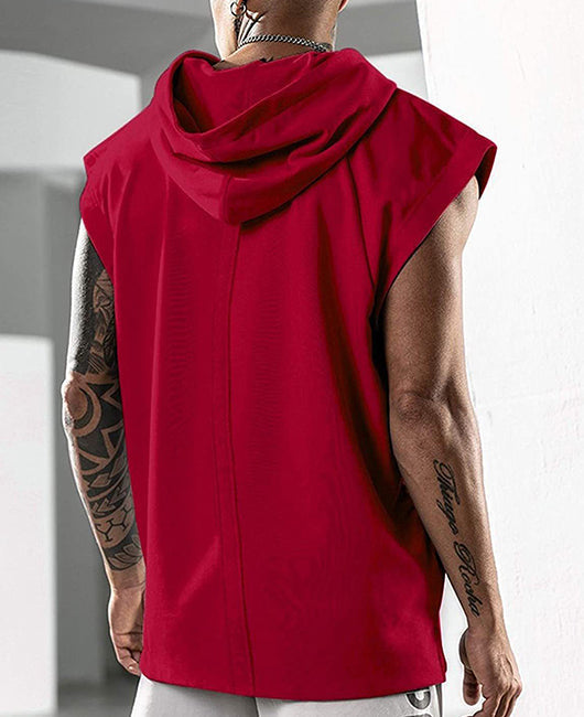 Men Plain Sleeveless Hooded Top