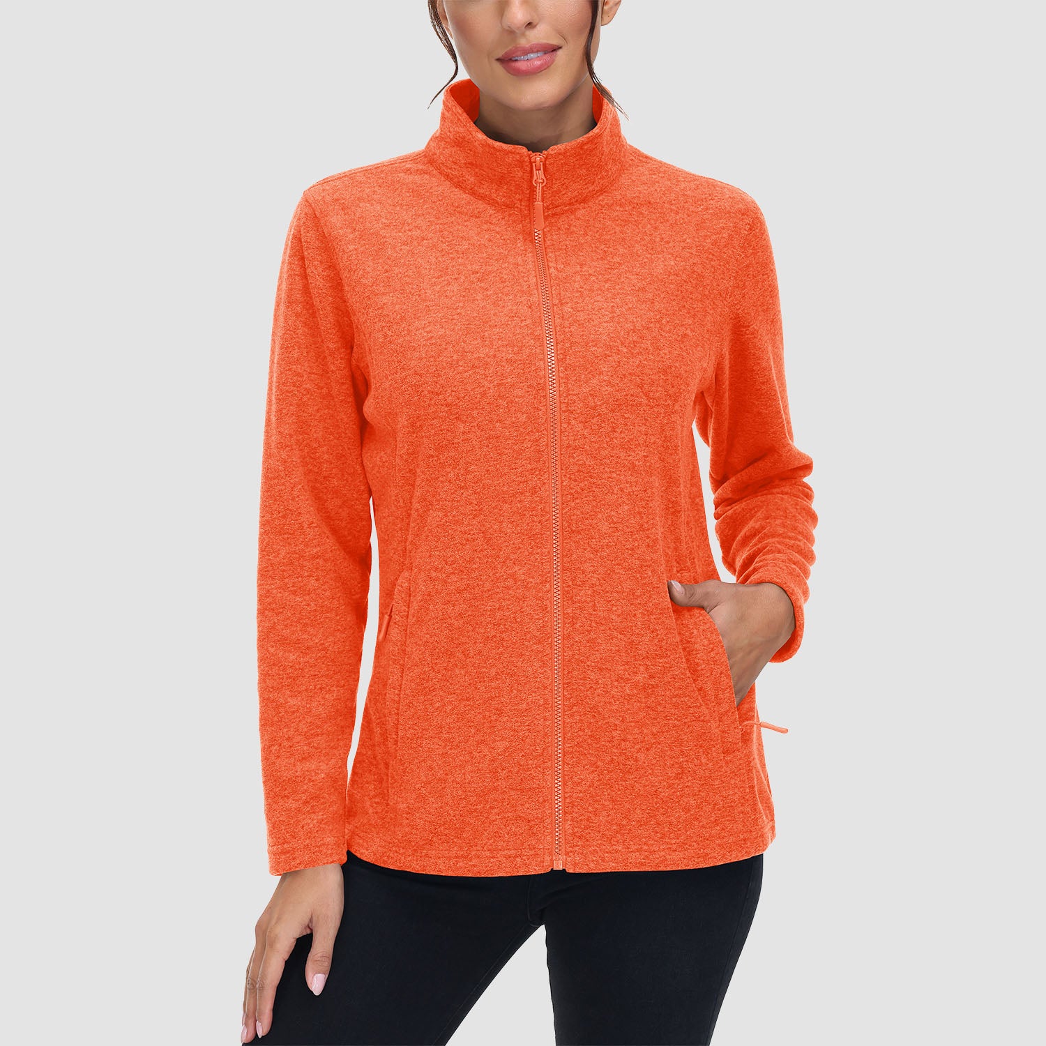 Women's Fleece Jacket Sweater Full Zip Up Coat With Zipper Pockets Warm