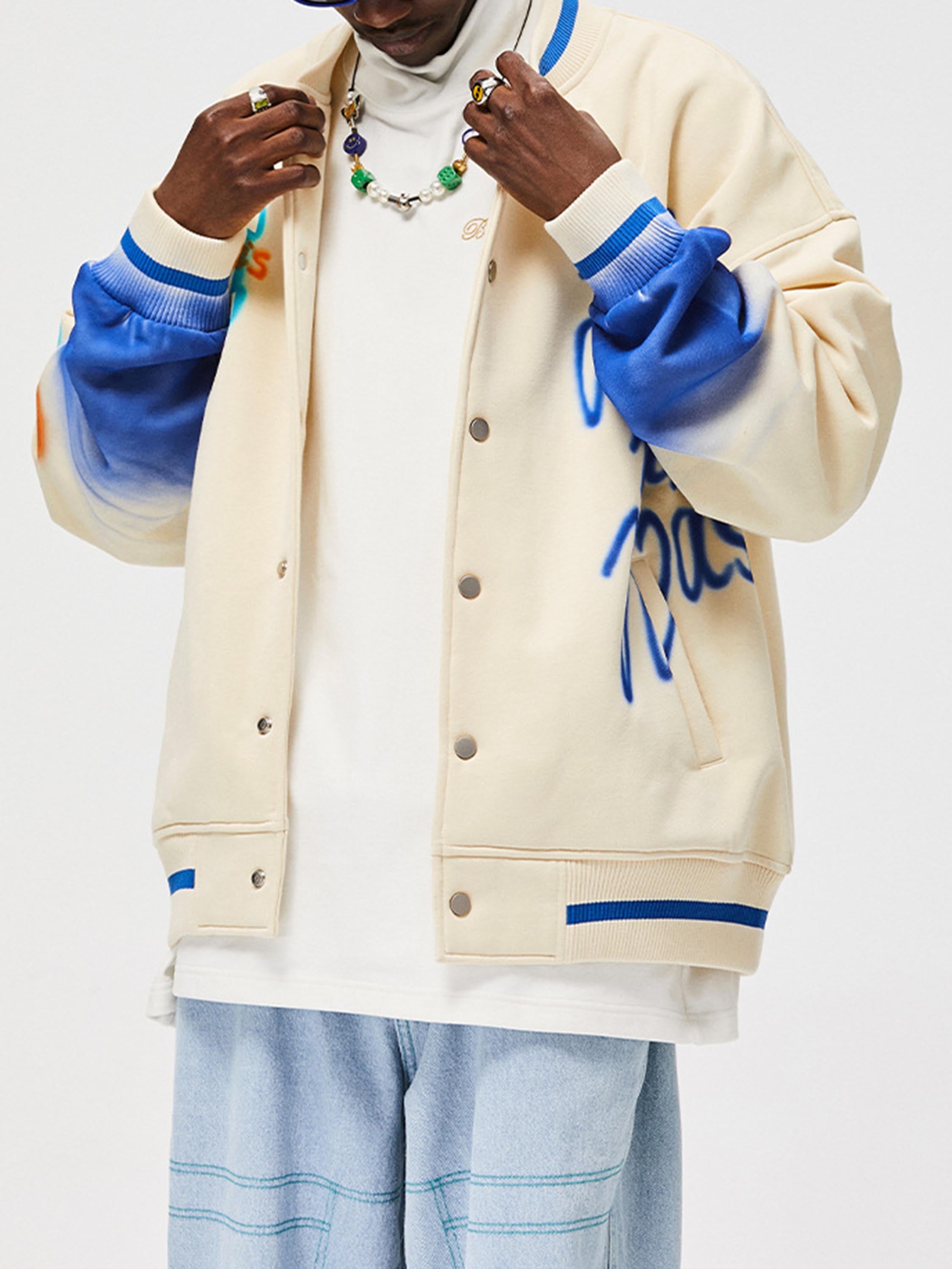 Vimiaparty's American High Street Graffiti Spray-painted Baseball Jacket