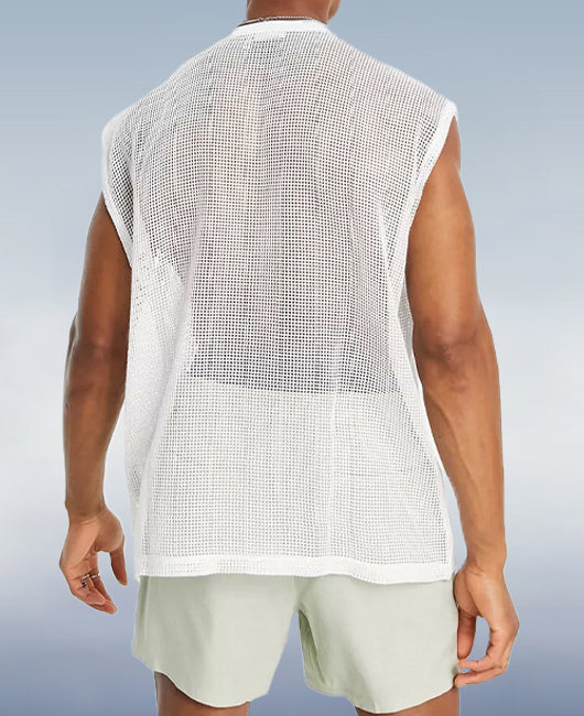 Casual Plain Crew Neck Hollow Loose Breathable Tank Top