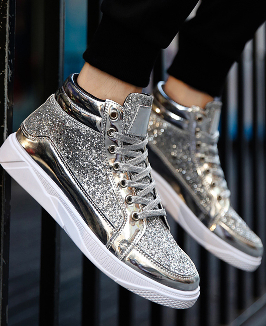 Fashion Plain Sequin High Top Glossy Skate Shoes