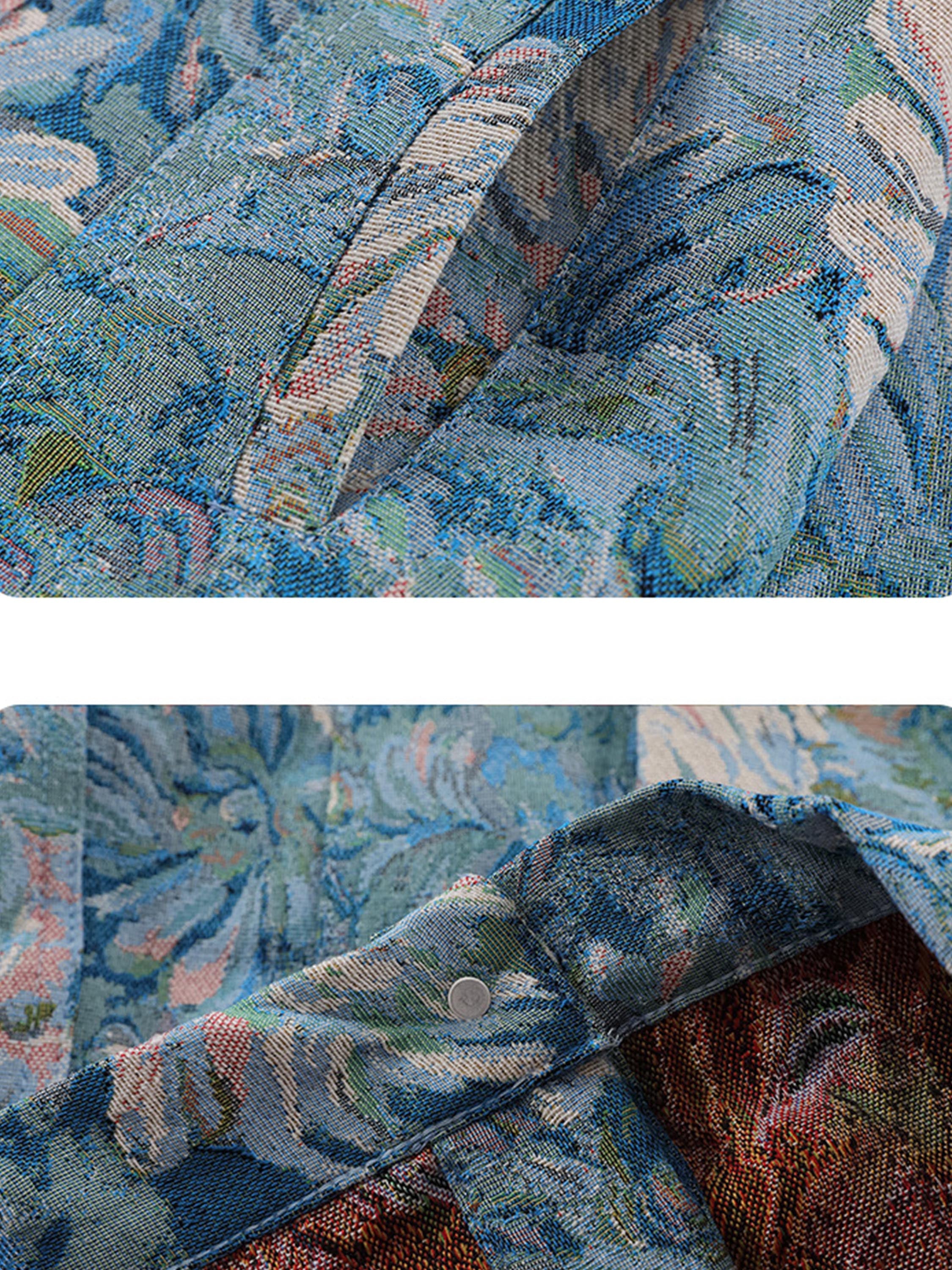 The Vimiaparty Oil Painting Jacquard Flower Denim Jacket