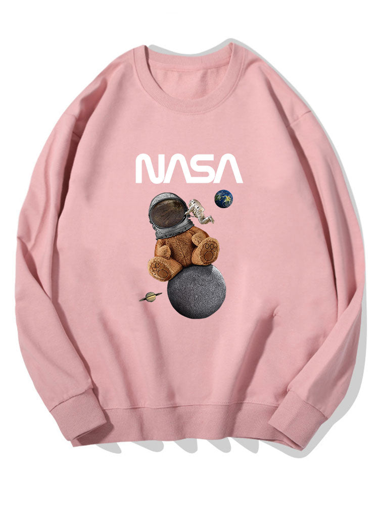 Space Bear Print Cotton Sweatshirt