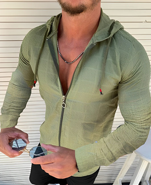 Casual Plain Zipper Plaid Print Hoodie Shirt