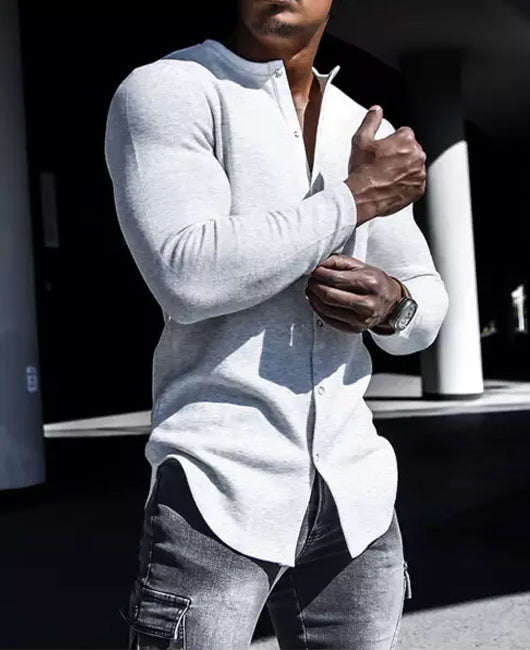 Plain Collarless Snap Button Shirt