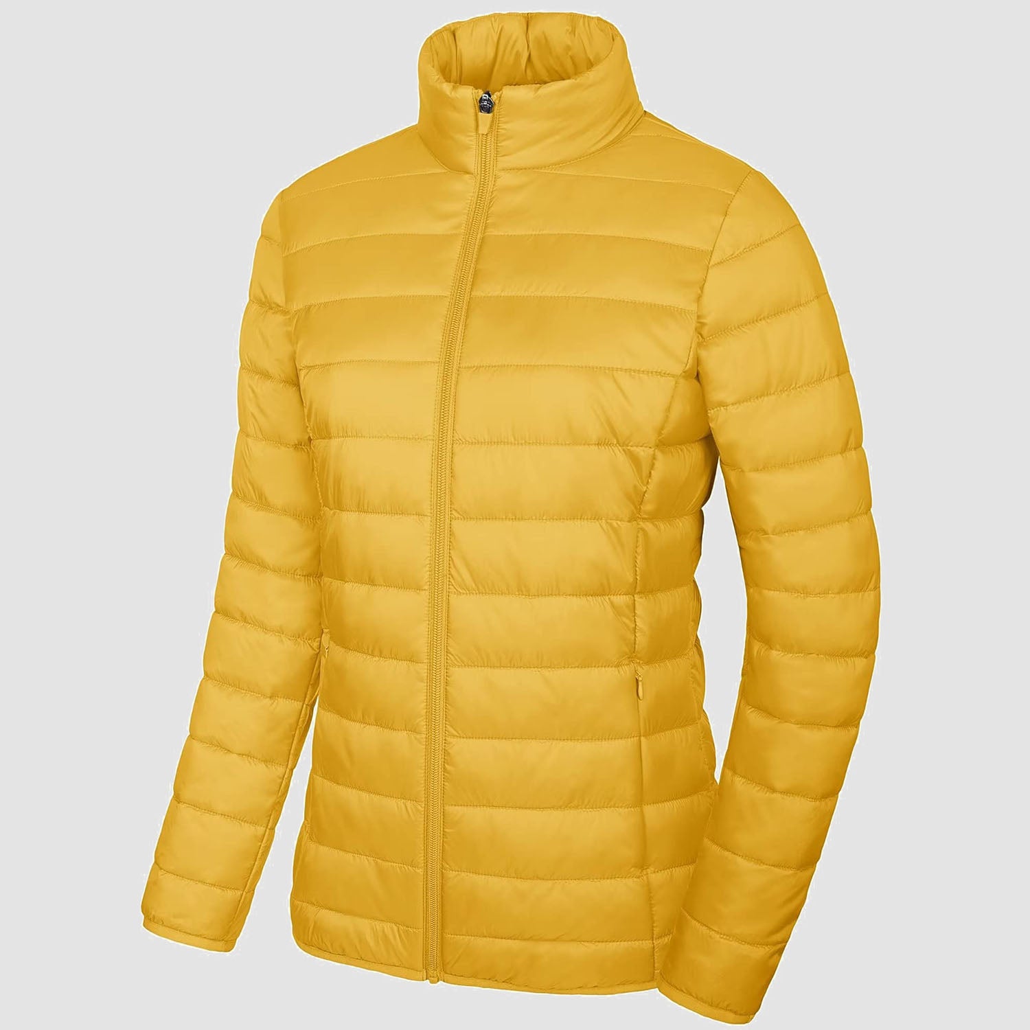 Women Lightweight Puffer Jacket Stand Collar Full Zip Quilted Lined Winter Coat