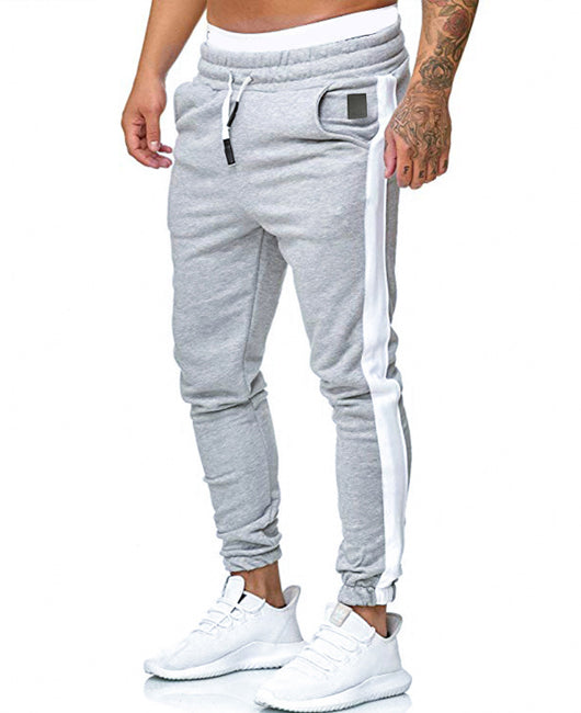 Men Drawstring Waist Striped Panel Slant Pocket Pants
