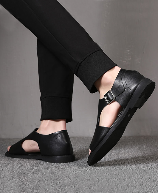 Business Plain Hollow Pin Buckle Closed Back Sandals